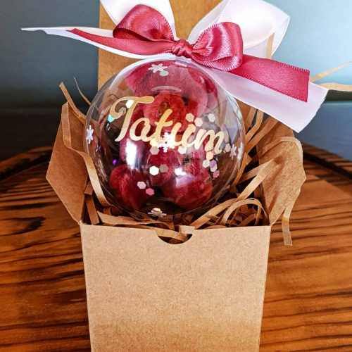 Personalised Christmas Bauble with Mini Teddy - 8cm